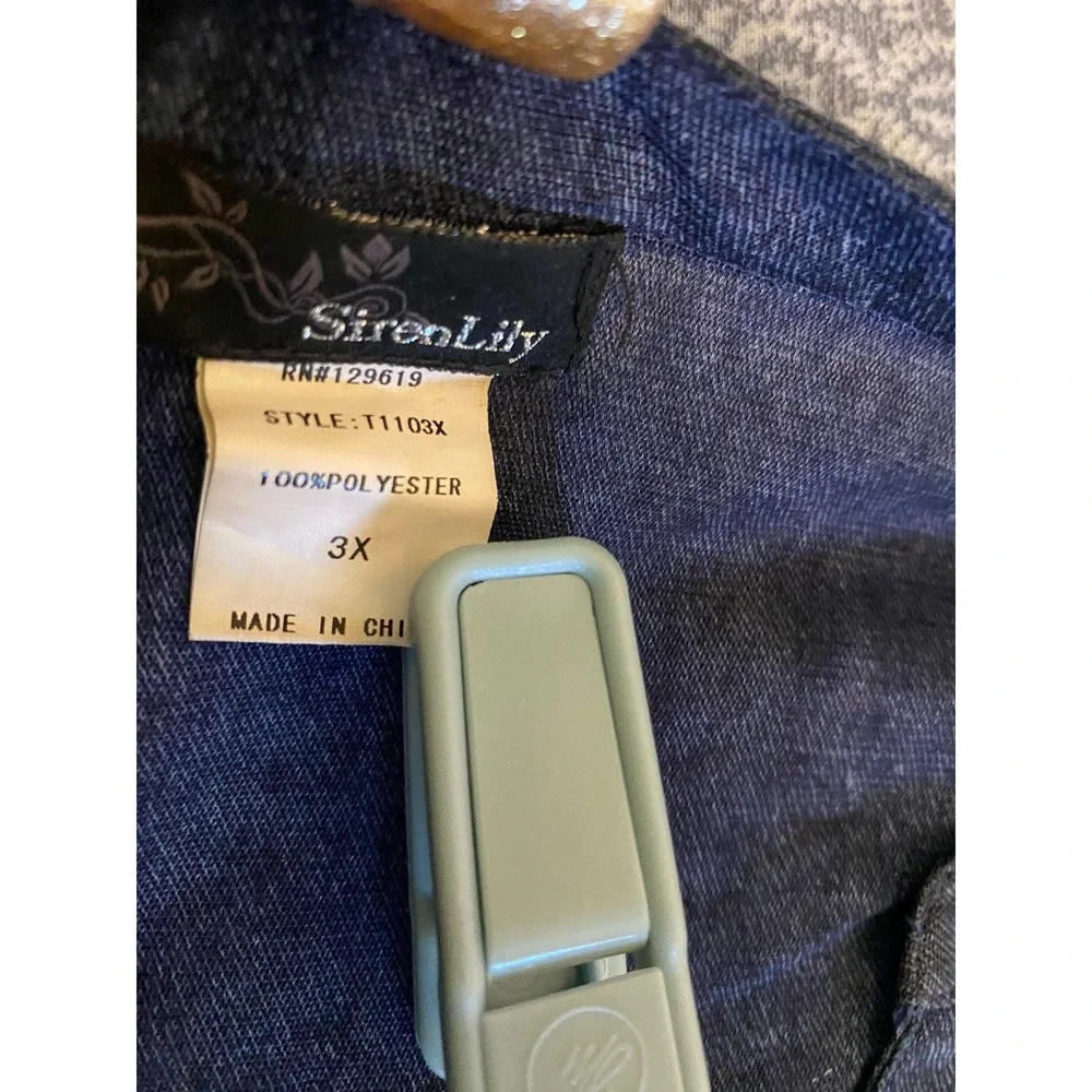 Women's Denim Look Sheer Blue‎ With Pockets Top Size 3XL